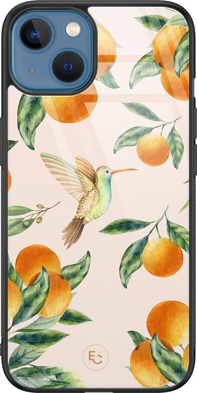 Hoesje geschikt voor iPhone 13 - Tropical fruit - Luxe Hard Case - Bloemen - Oranje - ELLECHIQ