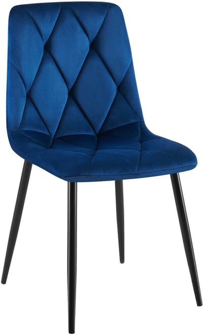 CLP Clairton Eetkamerstoel - klassiek - met zwart metalen frame - Belastbaar tot 150 kg - fluweel - Velvet - Fluweel/donkerblauw