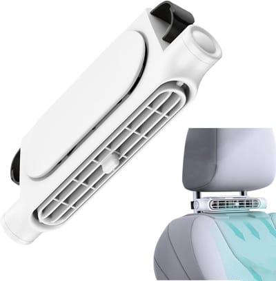 Auto ventilator - USB ventilator - Auto aircooler - Auto ventilator koeling - Koelventilator - Ventilator met verstelbare luchtuitlaat - 3000mAh-accu - Verstelbare luchtrichting - Stille hoofdsteun-/nekventilator voor alle voertuigtypes - Wit