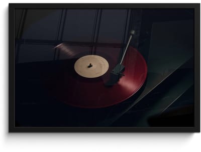 Poster in lijst - Fotolijst 60x40 cm - Posters - Vinylplaat - Rood - Platenspeler - Naald - Posterlijst zwart - Decoratie - Wanddecoratie woonkamer - Muurdecoratie slaapkamer