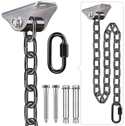 Swing Hanger voor Hangmat en Stoelen - Draaibare Opknoping met 100cm Zwarte Ketting - Sterke Montagebeugel tot 1000 Lbs