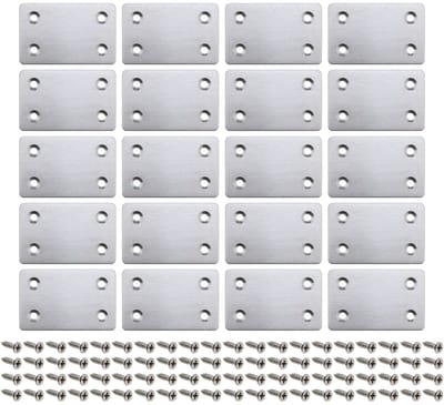 Dailygoods- Mending Plaat 20 Stuks - Platte Herstelplaten 60x38x1.5mm - Roestvrij Staal - Bevestigingsschroeven M4x16mm - Schokbestendig Ontwerp - Verbindingsplaat