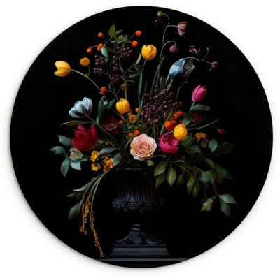 WallCircle® Wandcirkel 120x120 cm - Muurcirkel Klassiek - Vaas - Boeket - Bloemen - Muurdecoratie woonkamer - Wanddecoratie slaapkamer - Kamer decoratie accessoires - Ronde schilderijen XXL