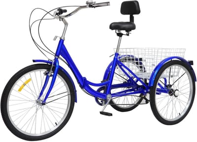 Opvouwbare Driewieler - Fiets Senioren - Boodschappen Vervoeren - Comfortabel Zitkussen - 24 Inch Wielen - Blauw
