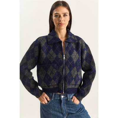 Dikke Jacquard Gebreide Cardigan met Rits