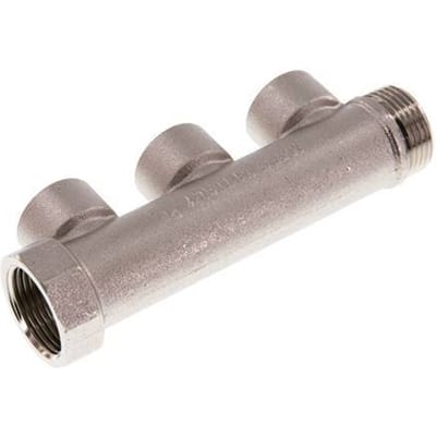 G 3/4'' x 3xG 1/2'' F/M/F Vernikkeld Messing Verdeelstang 10 Bar - FLM-FMF-BN-034G-012G-3M