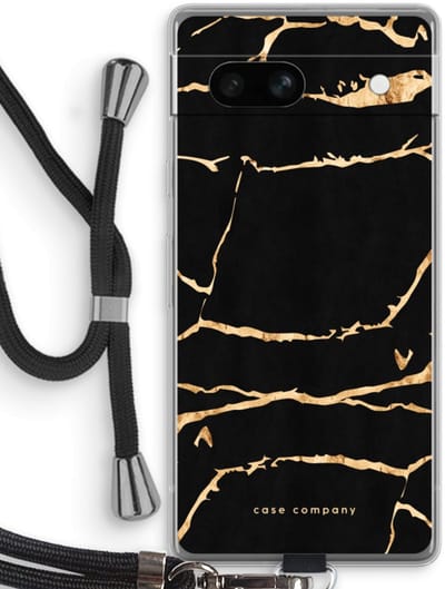 Case Company® - Hoesje met koord geschikt voor Google Pixel 7A hoesje met Koord - Gouden marmer - Telefoonhoesje met Zwart Koord - Bescherming aan alle Kanten en Over de Schermrand