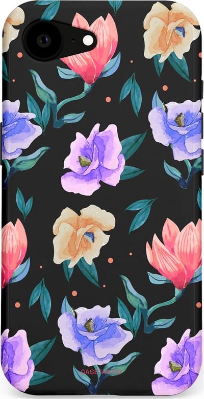 Casetastic hoesje geschikt voor Apple iPhone 16e / Apple iPhone 17e - MagSafe - Dubbellaagse bescherming - Avondtuin - Fashion Case - Zwart Petrol Lavendel