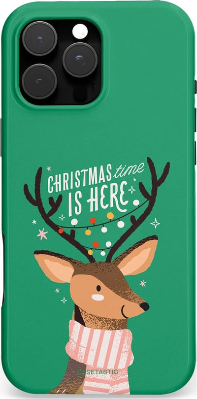 Casetastic Hoesje Geschikt voor Apple iPhone 16 Pro Max Magsafe - Stijlvolle Beschermende Duo-layer Case - Rudolf het Rendier op het groen