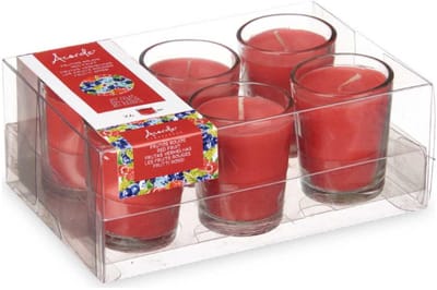 Arte regal geurkaarsen - 6x - rood fruit geur - rood - 8 branduren - in glas - aroma kaars