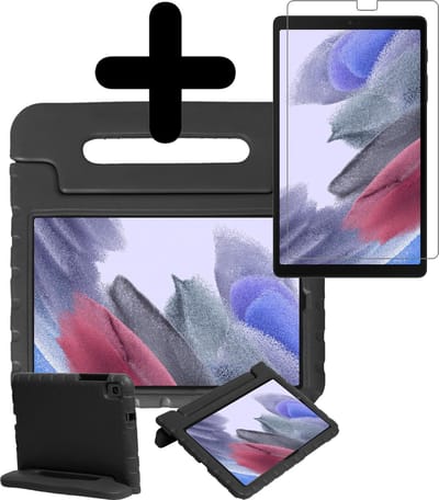 Hoesje - Geschikt voor Samsung Galaxy Tab A7 Lite - Met Screenprotector - Kinderhoes - Shockproof Bumper - Kidsproof Case - Tablethoes - Kinder Hoes Cover - Zwart