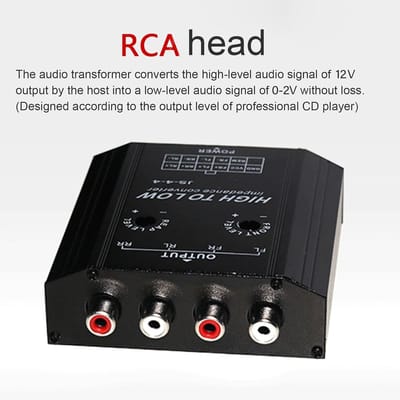 4-Kanaals Audio Ombouwer Hoog naar Laag Niveau voor Autoradio met RCA Uitgang - 12V