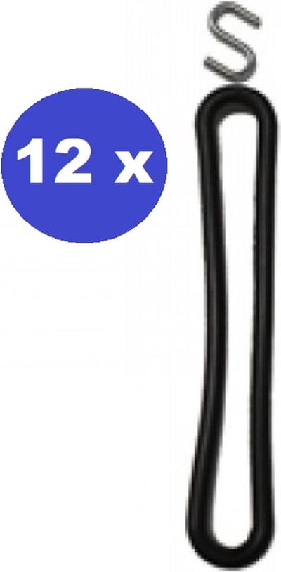 12 x Spanrubber Met S-haak 25 Cm Rubber 8 mm Zwart 12 Stuks | spanrubbers voor tent/ tent elastieken/ spanrubbers 25 cm.