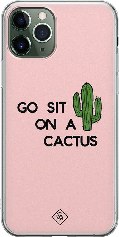 Casimoda® hoesje - Geschikt voor iPhone 11 Pro - Go Sit On A Cactus - Siliconen/TPU telefoonhoesje - Backcover - Planten - Roze