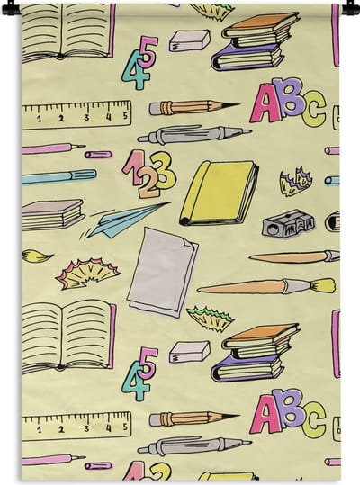 Wandkleed - Wanddoek - School - Patronen - Potlood - 60x90 cm - Wandtapijt