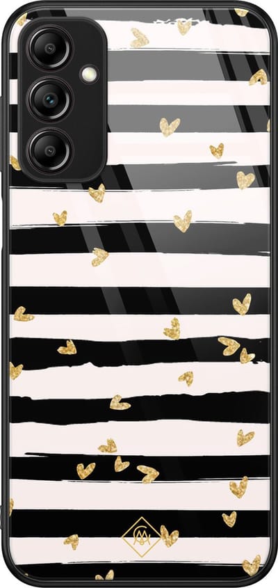 Casimoda® hoesje - Geschikt voor Samsung Galaxy A14 5G - Hart Streepjes - Luxe Hard Case Zwart - Backcover telefoonhoesje - Zwart