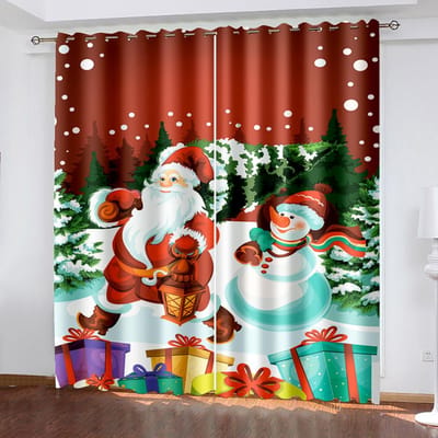 2-delig Admiralty Kerst polyester gordijn feestelijke digitale print, machinewasbaar, slaapkamer woonkamer decoratie W50H130(CM)x2pcs&Grommet Top black