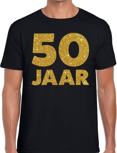 50 Jaar verjaardag - gouden glitters tekst - t-shirt - zwart - heren - korte mouwen - Abraham pop kleding S