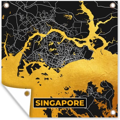 Tuin poster Singapore - Goud - Plattegrond - Stadskaart - Kaart - 200x200 cm - Tuindoek