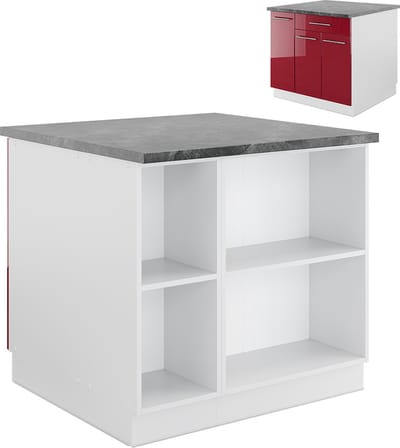 Vicco Fame-Line Keukeneiland – 90 cm met lade, zonder werkblad Bordeaux hoogglans/wit
