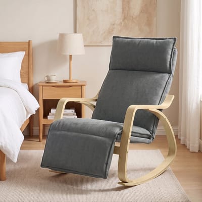 Schommelstoel - Comfortabele Schommelstoel met 5-Fach Verstelbare Voetsteun - Moderne Schommelstoel met Hoge Rugleuning - Schommelstoel voor Ontspannen Momenten - 106x67x92 cm - Voor Thuisgebruik - Donkergrijs