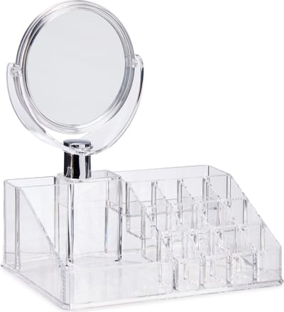 Make-up organizer/opberger 16-vaks met spiegel 22 x 12 cm van kunststof - Make-up houder