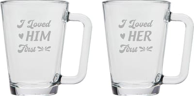 Gegraveerde set Theeglazen 26cl I loved him first - I loved her first