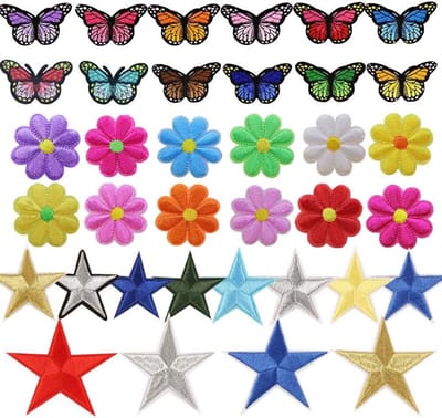 Inovra Plus - Strijkpatches 36 stuks zelfklevend en om op te naaien, set bloemen vlinders sterren applicaties voor jeans hoed DIY - Decoratieve Patches voor Kleding opstrijken