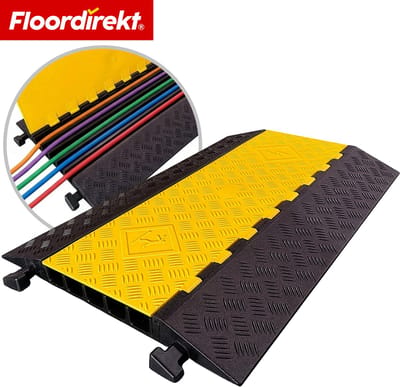 Floordirekt Kabelbrug van Rubber met PVC-Klep - Kabelbeschermingsbrug 1 - 5 Kanalen tot 20 t Belastbaar - Zwart/Geel - 5 Kanalen - Arko - 90 x 55 x 5 cm - 6 Varianten - Geschikt voor alle Kabelgroottes