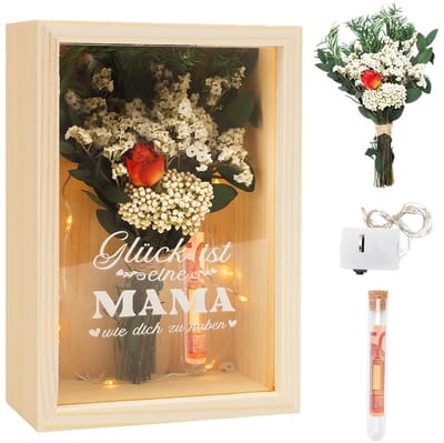 Dailygoods- Geschenkdoos Houten - Inclusief Gedroogde Bloemen - Lichtketting - Verjaardagscadeau - Cadeaus voor Moeder - 1 Stuk - Cadeau