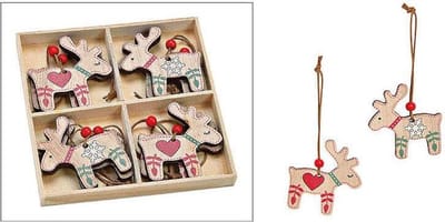 Kersthangers Hout - Eland - set van 8 stuks