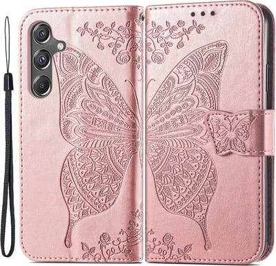 Coverup Hoesje - Geschikt voor Samsung Galaxy A15 Hoesje - Coverup Vlinder Book Case - Rose Gold