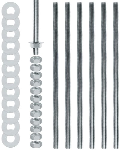 Set van 6 M8 schroefdraadstangen van 300 mm, gegalvaniseerd staal, inclusief 12 M8 moeren en 12 ringen voor stevige bevestiging en duurzame constructie