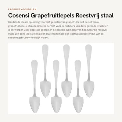 Dailygoods- Grapefruitlepels 6 Stuks - Roestvrij Staal - Kooklepels - Keukengerei - Antislip Handvat - Lichtgewicht Design - Lepels