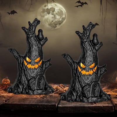 Decoratie spook boomstronk - 2 stuks voor Halloweenfeesten met geesten kaarsen en lichtgevende figuren