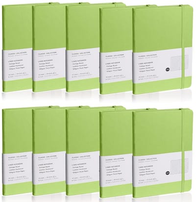 Lined Dagboek Set van 10 - A5 Notitieboeken met Harde Kaft en Dik Papier (Grasgroen)