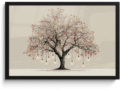 Poster in lijst - Fotolijst 60x40 cm - Posters - Lichtboom - Winter - Kerst - Meerkleurig - Posterlijst zwart - Decoratie - Wanddecoratie woonkamer - Muurdecoratie slaapkamer - Kerstversiering - Kerstdecoratie voor binnen - Kerstmis