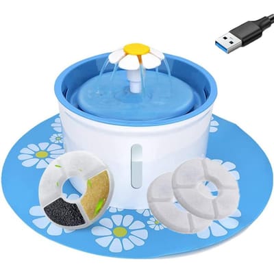 Fontaine d'eau pour animaux de compagnie, 1,6 l, 54oz, avec 3 filtres, 1 tapis en Silicone, fontaine à boire automatique pour chat avec 3 bleu