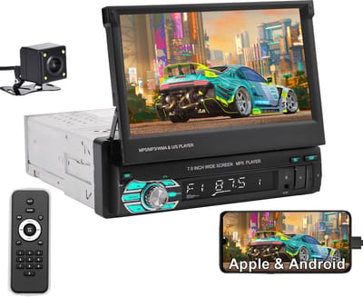 ESSGOO 1 Din Autoradio - 7" HD Touchscreen Handmatig Opvouwbaar Scherm - Apple CarPlay & Android Auto & MirrorLink- USB, AUX, TF, FM