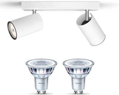 Philips Kosipo Opbouwspot (Wit) - Warmwit Licht - Plafondspot met 2 Lichtpunten - GU10 - Niet Dimbaar