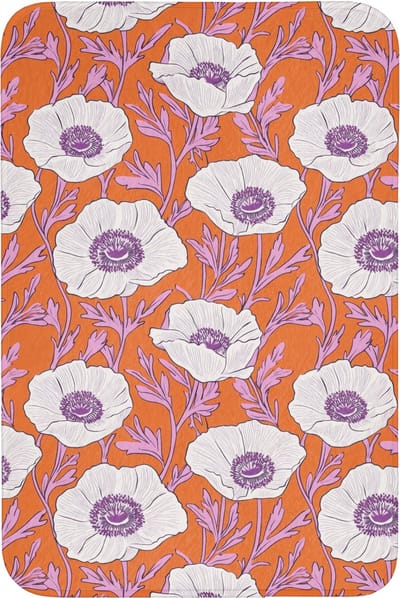 WC mat 60x90 cm - Antislip - Bloemen - Grafisch - Oranje - Toiletmat - Vloermat - Douchemat - Toilet tapijt - Toiletmatten