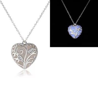 Glow in The Dark Ketting - Hart Medaillon - Creme - Paars - Blauw met Gratis Touw Ketting
