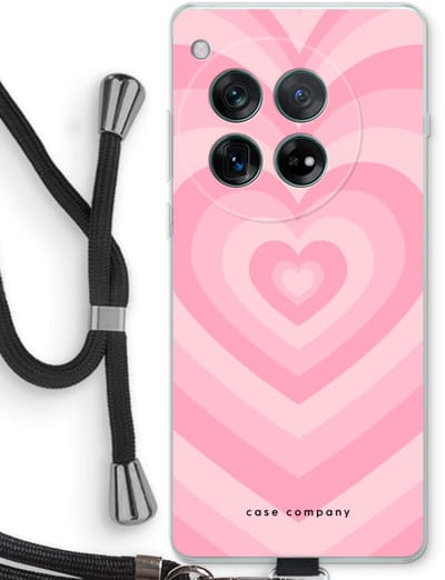 Case Company® - Hoesje met koord geschikt voor OnePlus 12r hoesje met Koord - Hart Roos - Telefoonhoesje met Zwart Koord - Bescherming aan alle Kanten en Over de Schermrand