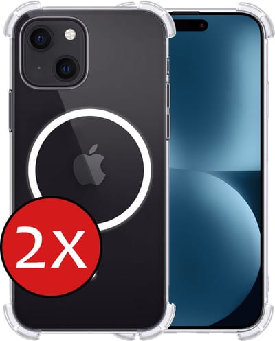 Hoesje - 2 Stuks - Geschikt voor Apple iPhone 15 - Magsafe Compatible - Sterk & Shockproof - Shock Proof Case - Back Cover - Telefoon Hoes - Telefoonhoes - Transparant