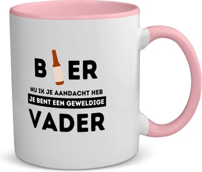 Akyol - bier, nu ik je aandacht heb je bent een geweldige vader koffiemok - theemok - roze - Papa - de beste vader - vader cadeautjes - vaderdag - verjaardagscadeau - verjaardag - cadeau - geschenk - kado - gift - vader artikelen - 350 ML inhoud