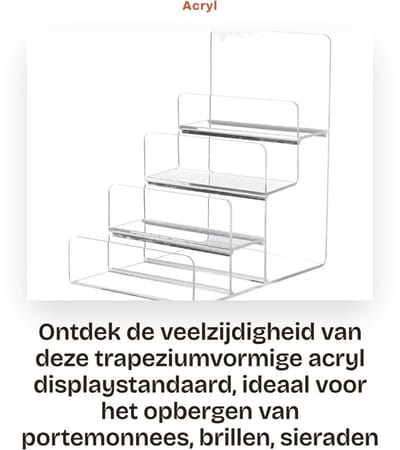 Dailygoods- Displaystandaard 4 Lagen - Acryl - Transparant - Multifunctioneel - Opbergrek - Voor Sieraden/Brillen