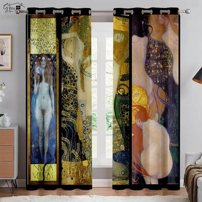 Abstract Olieverf Gordijnen Bergen, Bossen, Schepen En Rivieren Kunst Slaapkamer Familiekamer Gebied Studiekamer 3D Print Gordijnen 2 Stuks W50xH130(CM)x2PCS&Rod pocket
