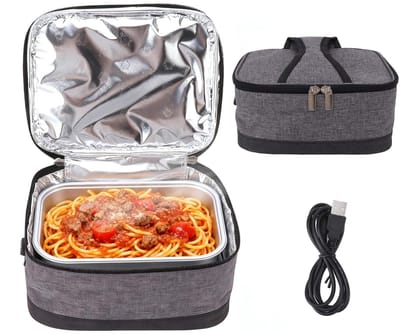 Dailygoods - Draagbare Voedselverwarmer - Elektrische Lunchtas - Ideaal voor Kantoor en Kamperen - Grijs - USB-verwarming - Grote capaciteit 3,5 liter...