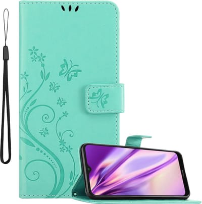 Cadorabo Hoesje geschikt voor Nokia G50 5G in BLOEMEN TURKOOIS - Beschermhoes in bloemmotief met magnetische sluiting, standfunctie en kaartsleuven Book Case Cover Etui