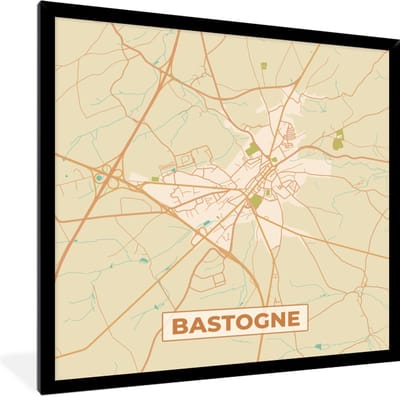 Fotolijst incl. Poster - Stadskaart - Kaart - Vintage - Plattegrond - Bastogne - 40x40 cm - Posterlijst